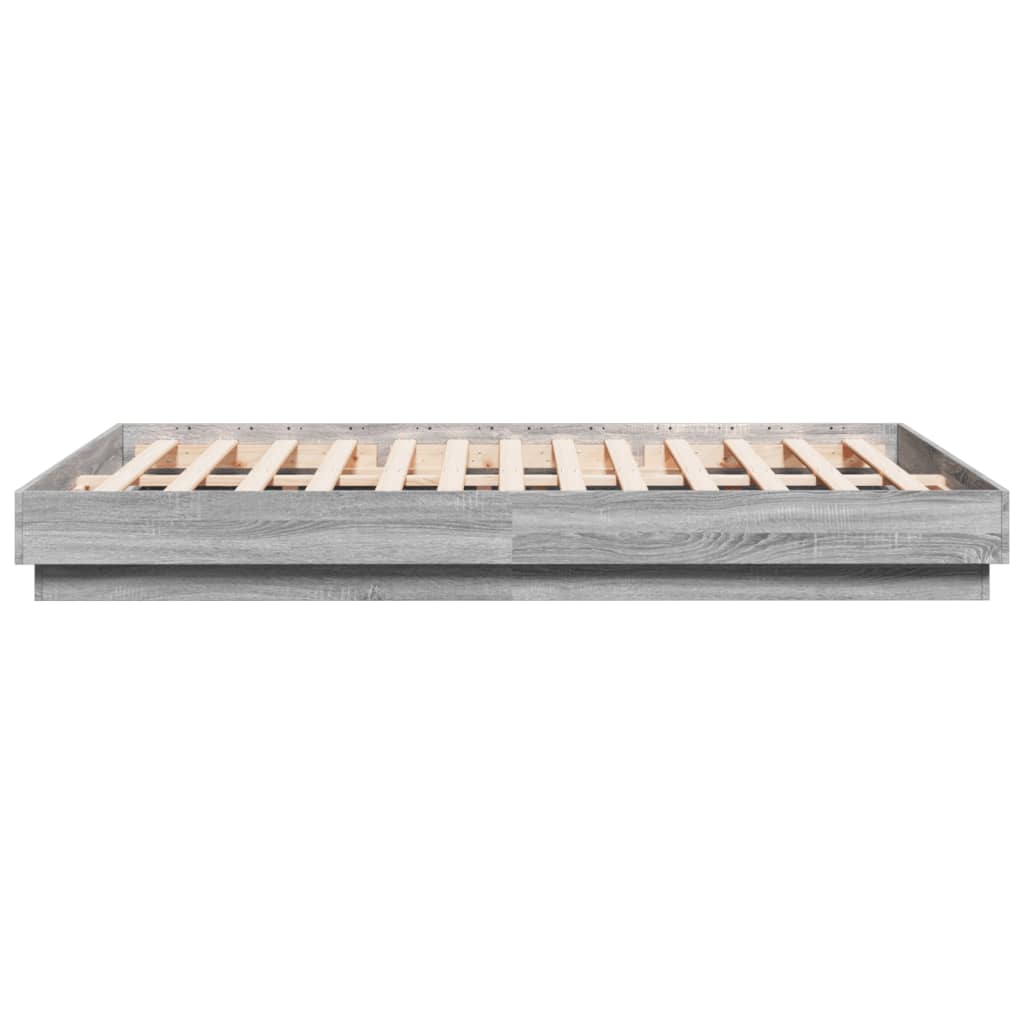 vidaXL Cadru de pat cu lumini LED, gri sonoma, 160x200 cm