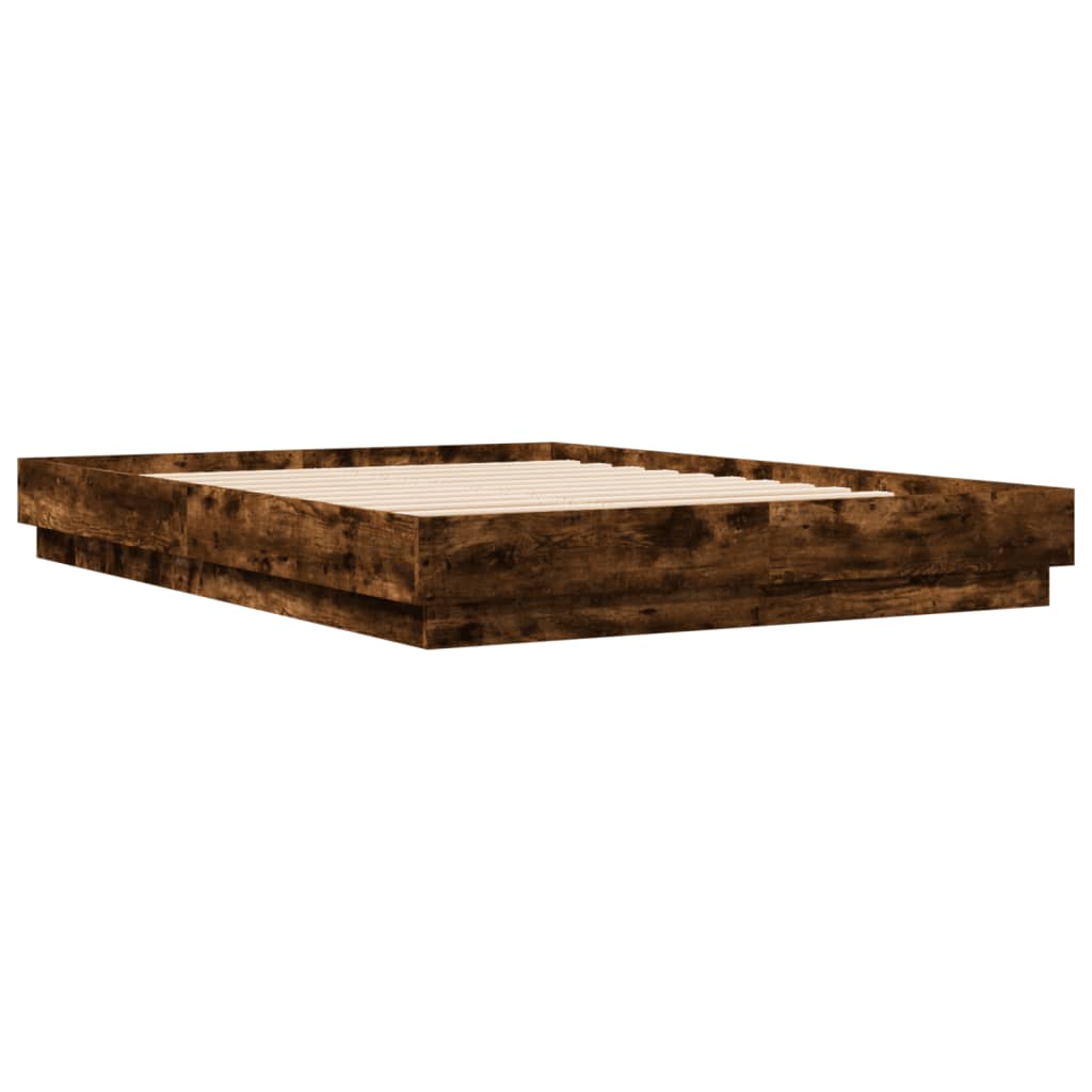 vidaXL Cadru de pat cu lumini LED, stejar fumuriu, 150x200 cm