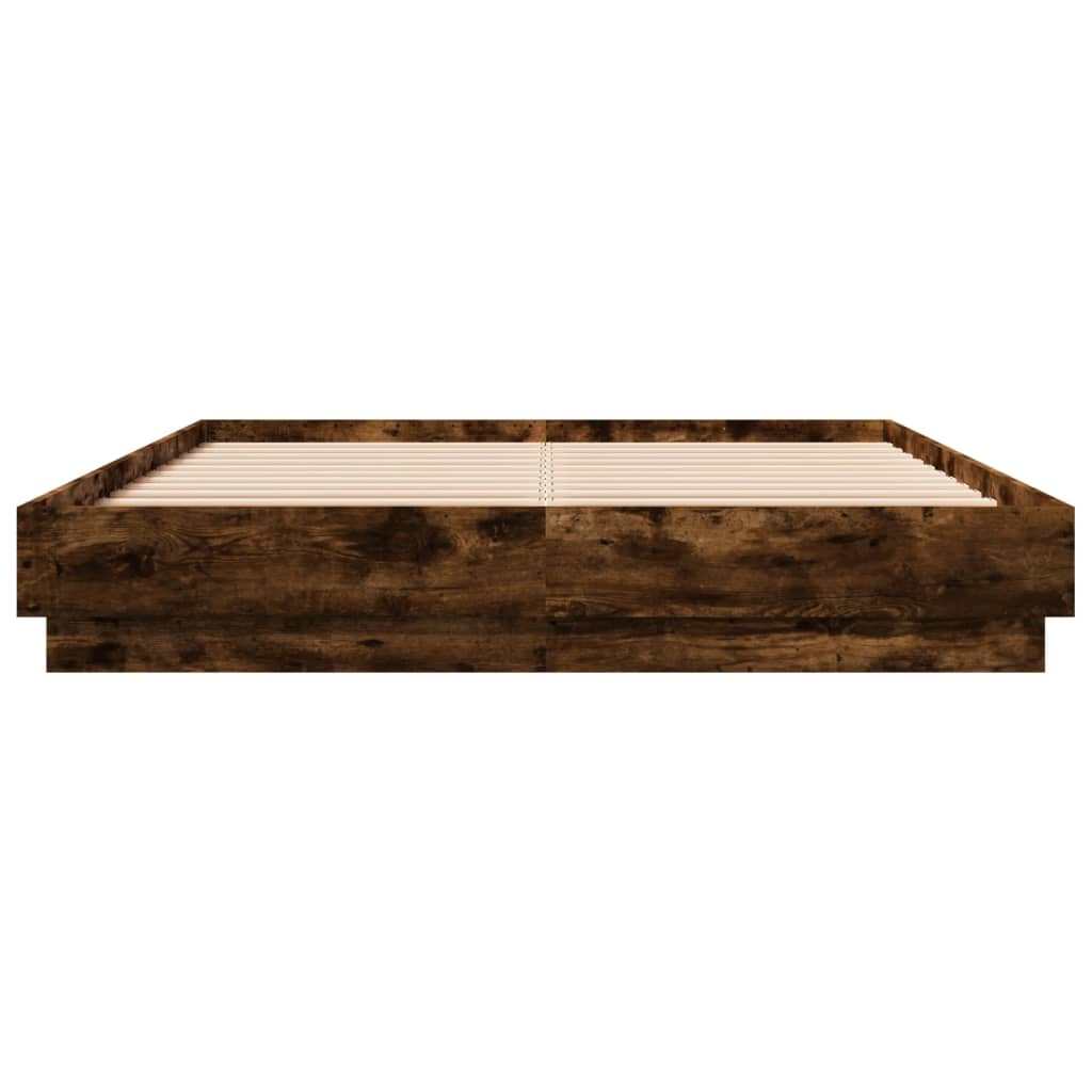 vidaXL Cadru de pat cu lumini LED, stejar fumuriu, 150x200 cm