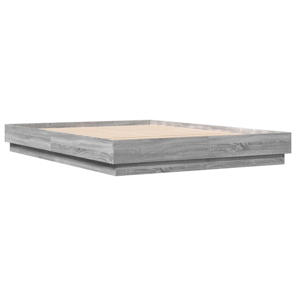 vidaXL Cadru de pat cu lumini LED, gri sonoma, 150x200 cm