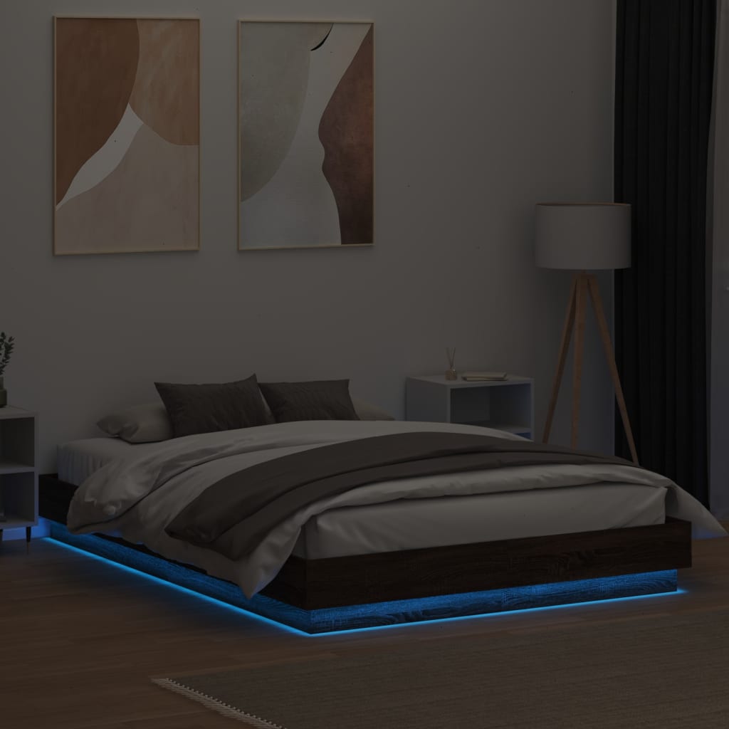 vidaXL Cadru de pat cu lumini LED, stejar maro, 150x200 cm vidaXL Cadru de pat cu lumini LED, stejar maro, 150x200 cm