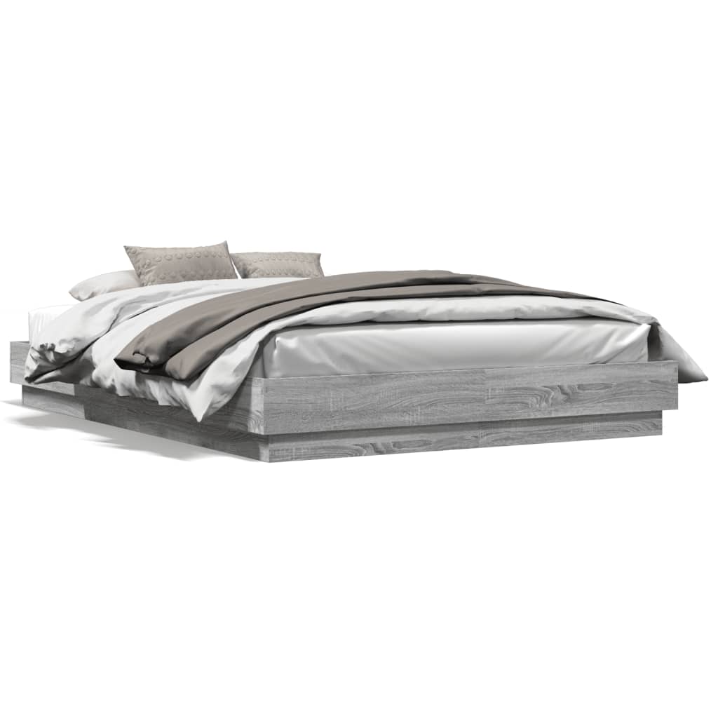 vidaXL Cadru de pat cu lumini LED, gri sonoma, 140x200 cm vidaXL Cadru de pat cu lumini LED, gri sonoma, 140x200 cm