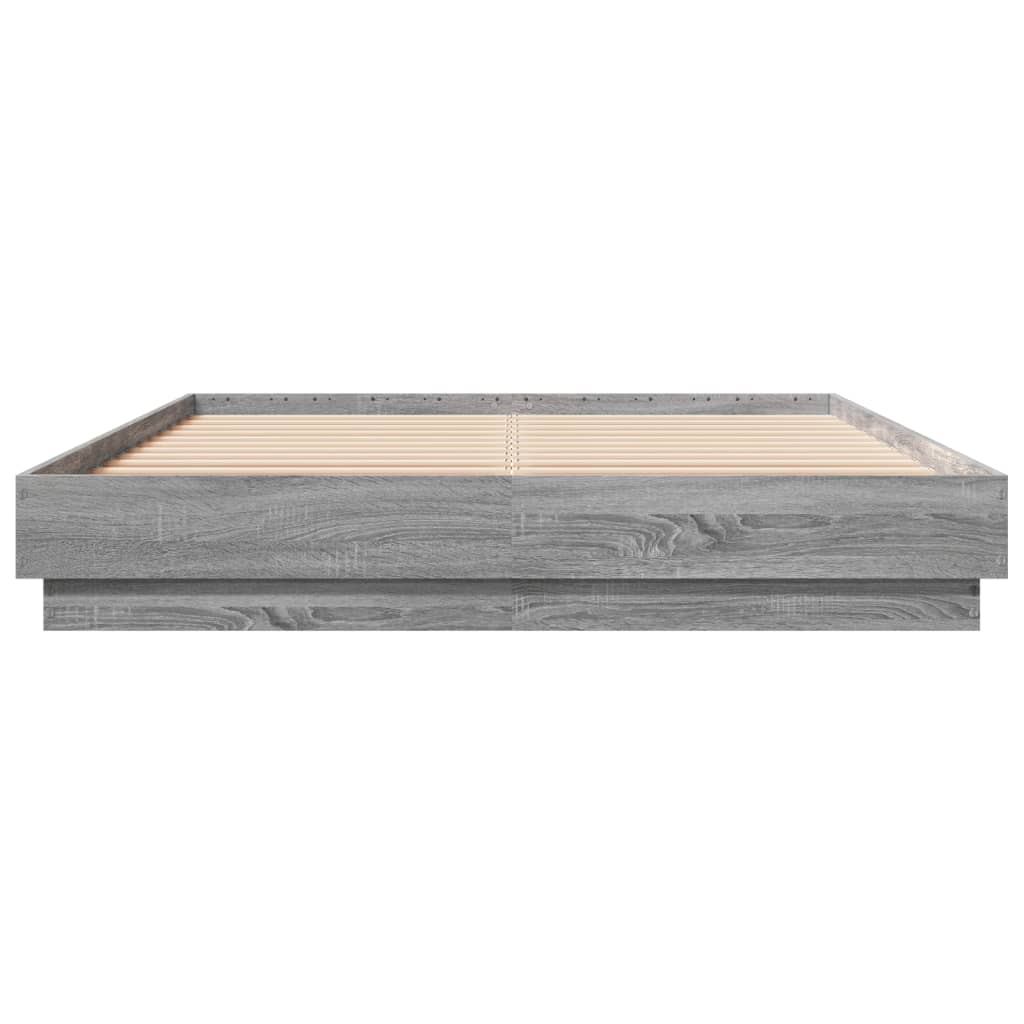 vidaXL Cadru de pat cu lumini LED, gri sonoma, 140x200 cm vidaXL Cadru de pat cu lumini LED, gri sonoma, 140x200 cm