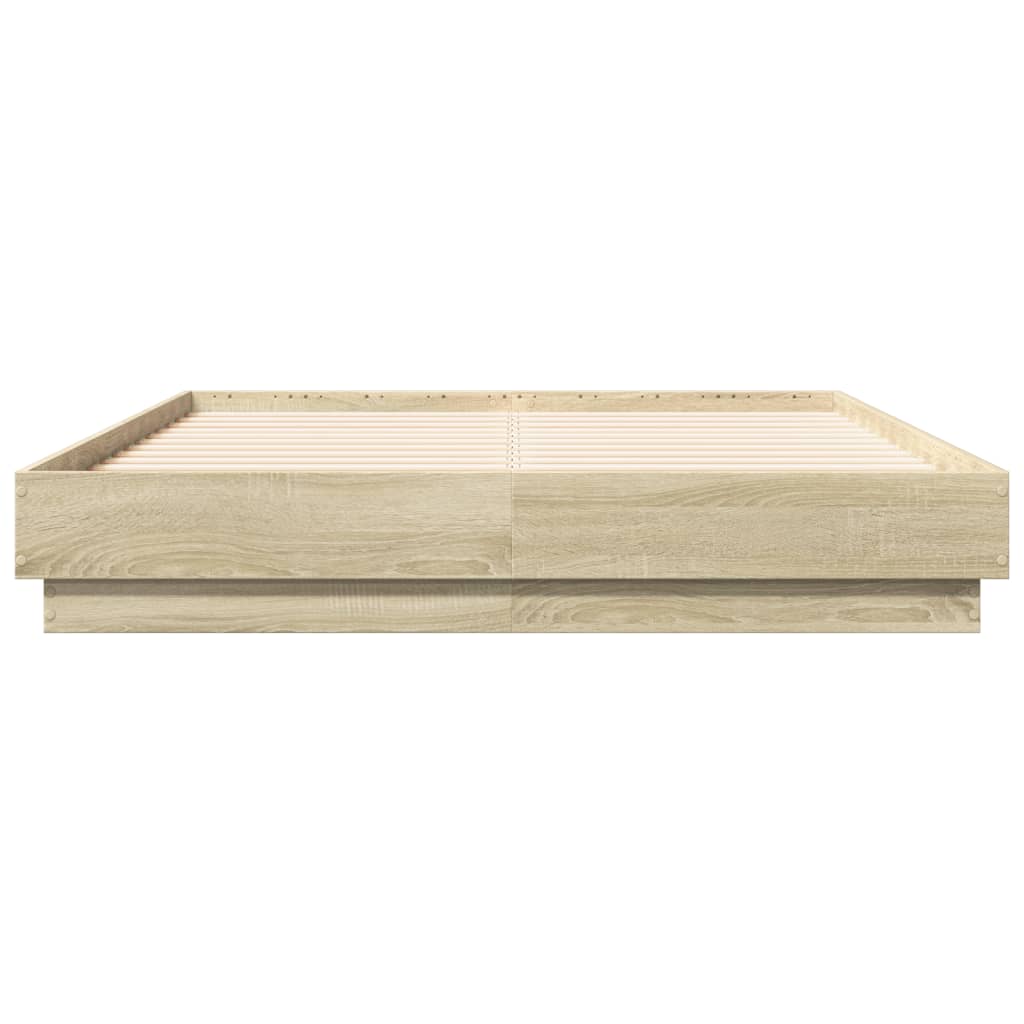 vidaXL Cadru de pat cu lumini LED, stejar sonoma, 135x190 cm