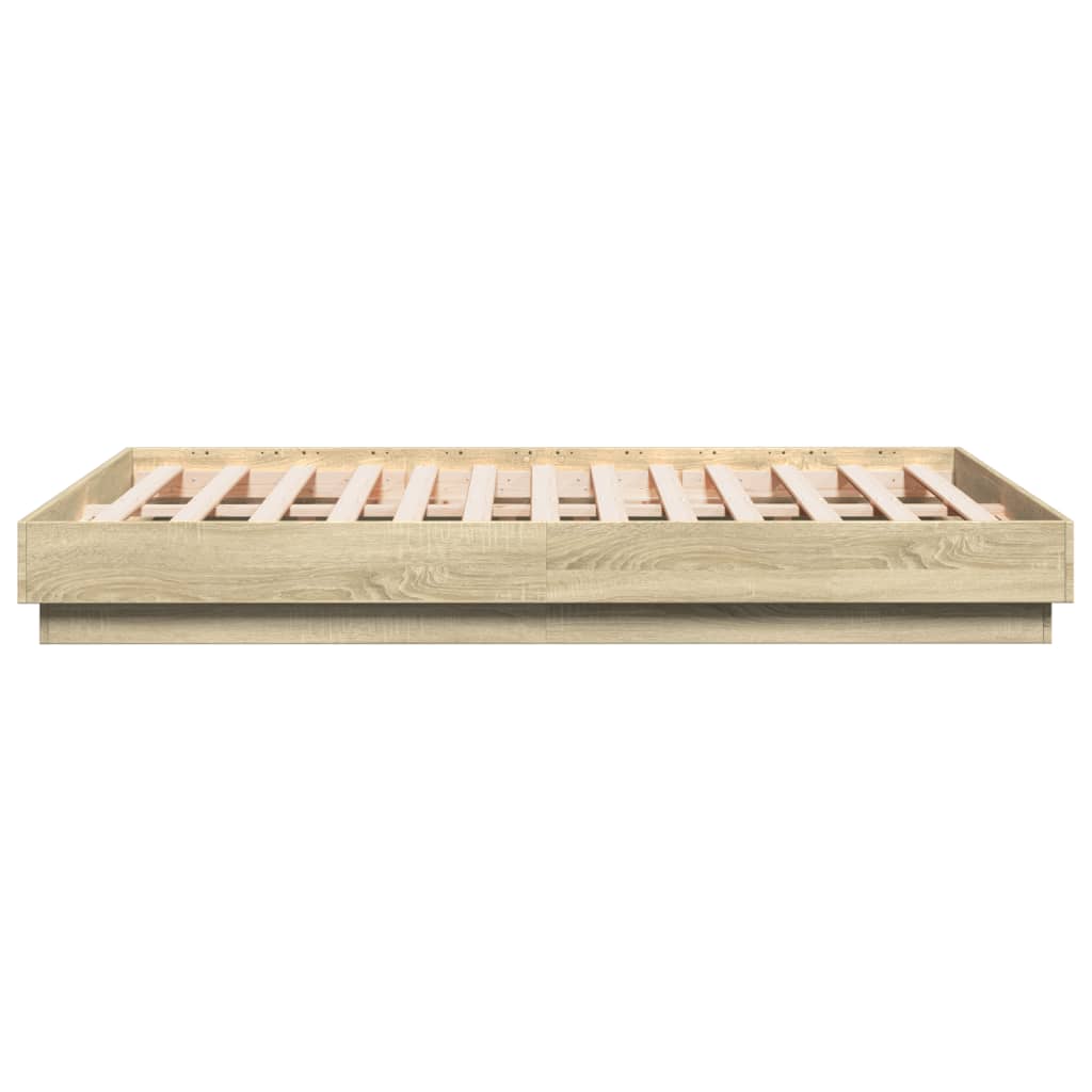 vidaXL Cadru de pat cu lumini LED, stejar sonoma, 135x190 cm