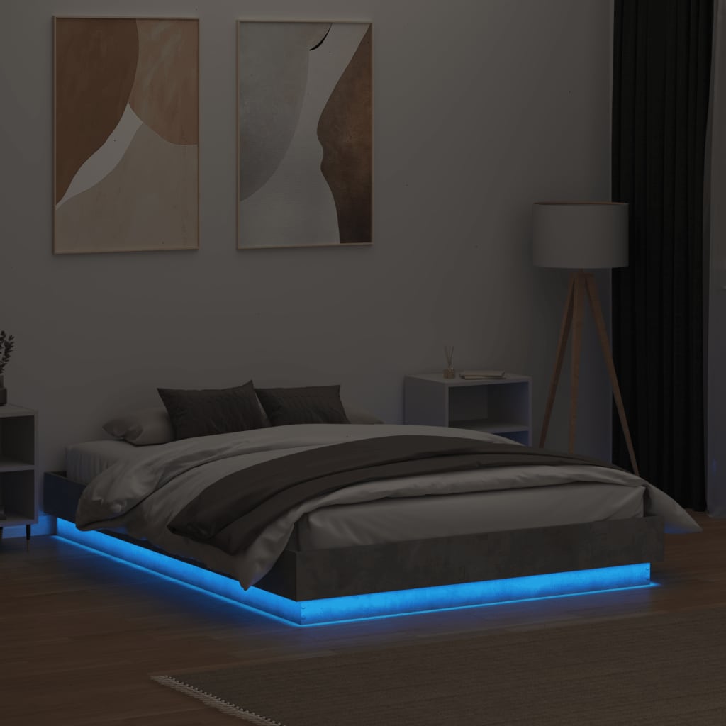 vidaXL Cadru de pat cu lumini LED, gri beton, 135x190 cm vidaXL Cadru de pat cu lumini LED, gri beton, 135x190 cm