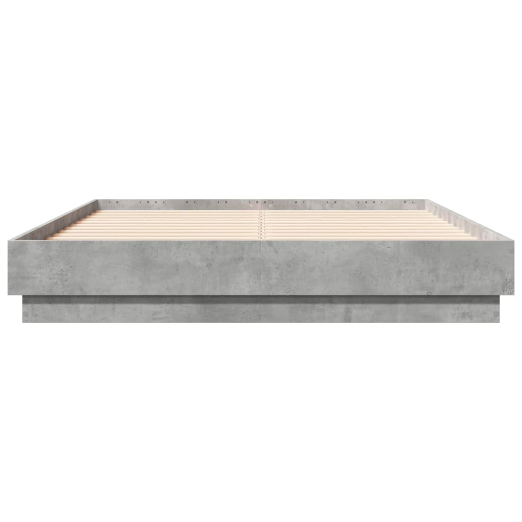 vidaXL Cadru de pat cu lumini LED, gri beton, 135x190 cm vidaXL Cadru de pat cu lumini LED, gri beton, 135x190 cm