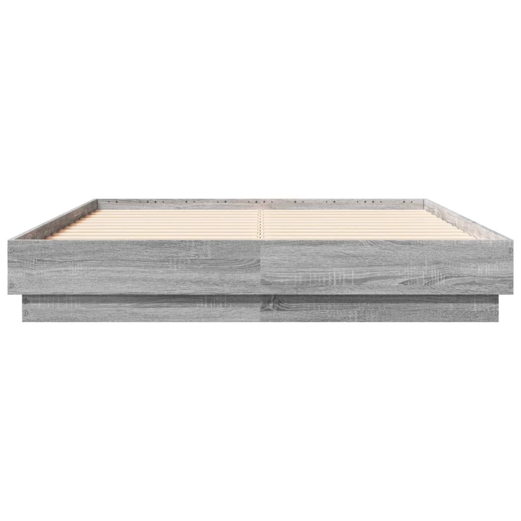 vidaXL Cadru de pat cu lumini LED, sonoma gri, 135x190 cm
