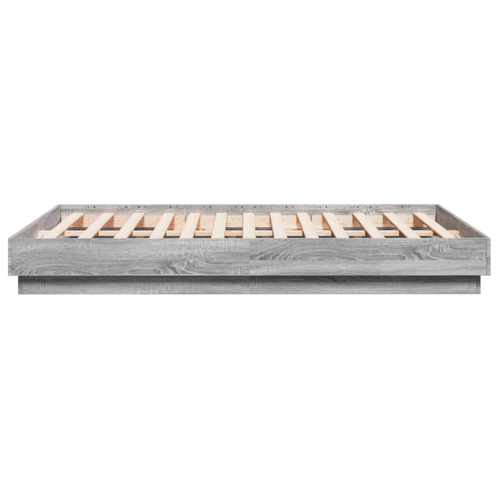 vidaXL Cadru de pat cu lumini LED, sonoma gri, 135x190 cm