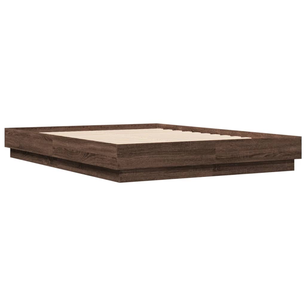 vidaXL Cadru de pat cu lumini LED, stejar maro, 135x190 cm