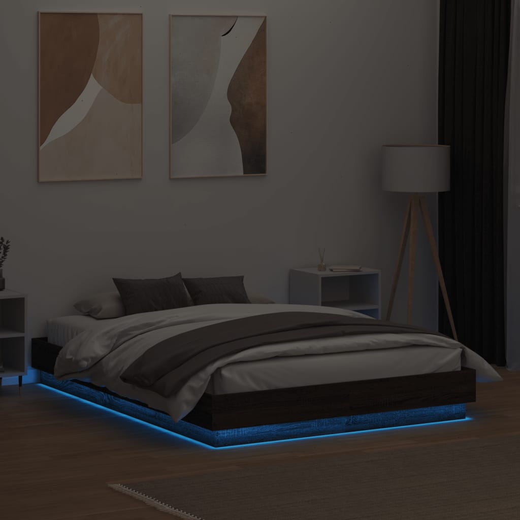 vidaXL Cadru de pat cu lumini LED, stejar maro, 135x190 cm
