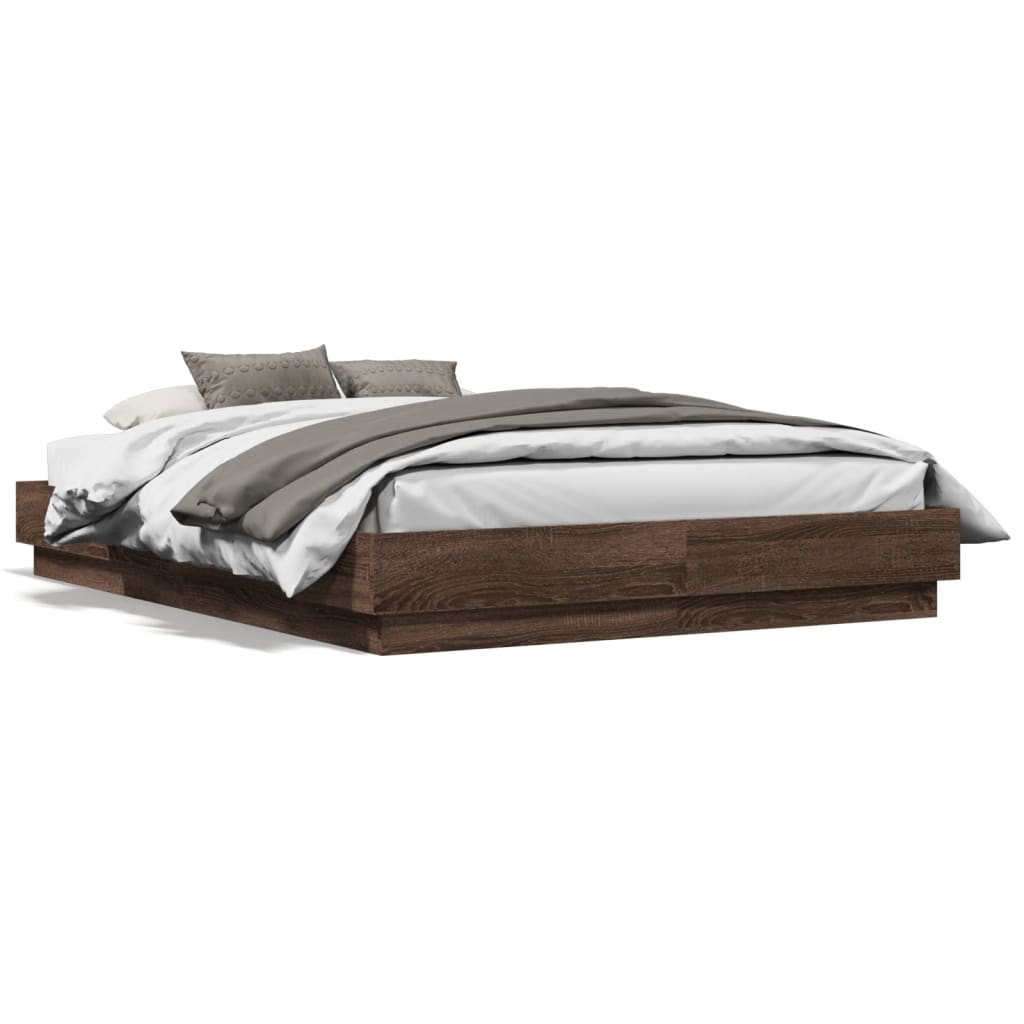 vidaXL Cadru de pat cu lumini LED, stejar maro, 135x190 cm