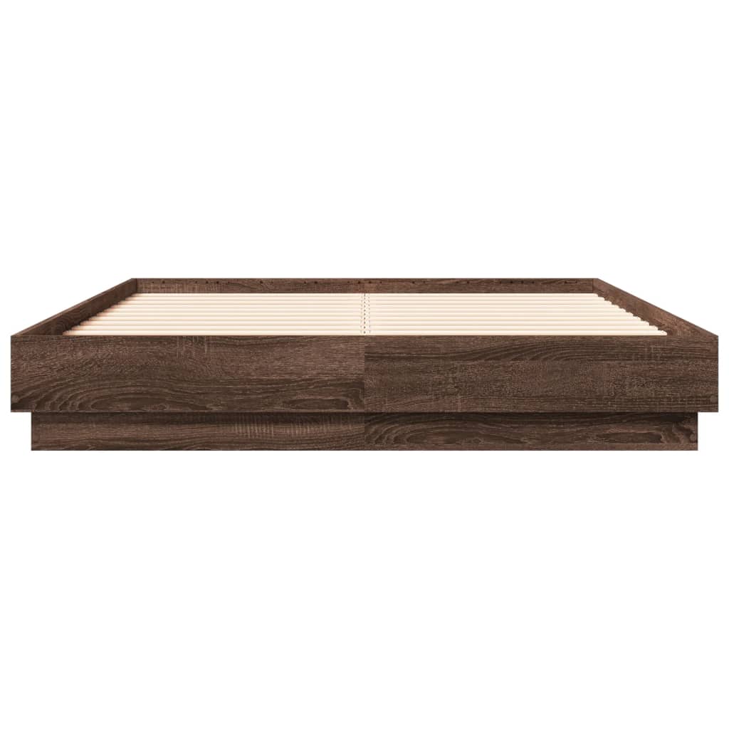 vidaXL Cadru de pat cu lumini LED, stejar maro, 135x190 cm