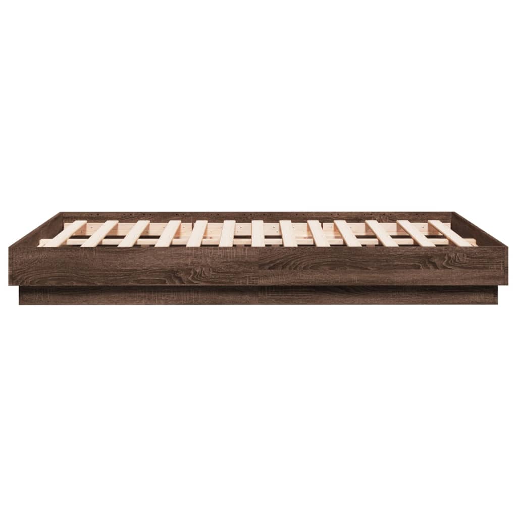 vidaXL Cadru de pat cu lumini LED, stejar maro, 135x190 cm