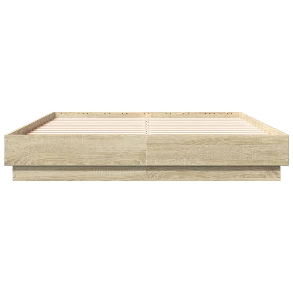 vidaXL Cadru de pat cu lumini LED, stejar sonoma, 120x190 cm