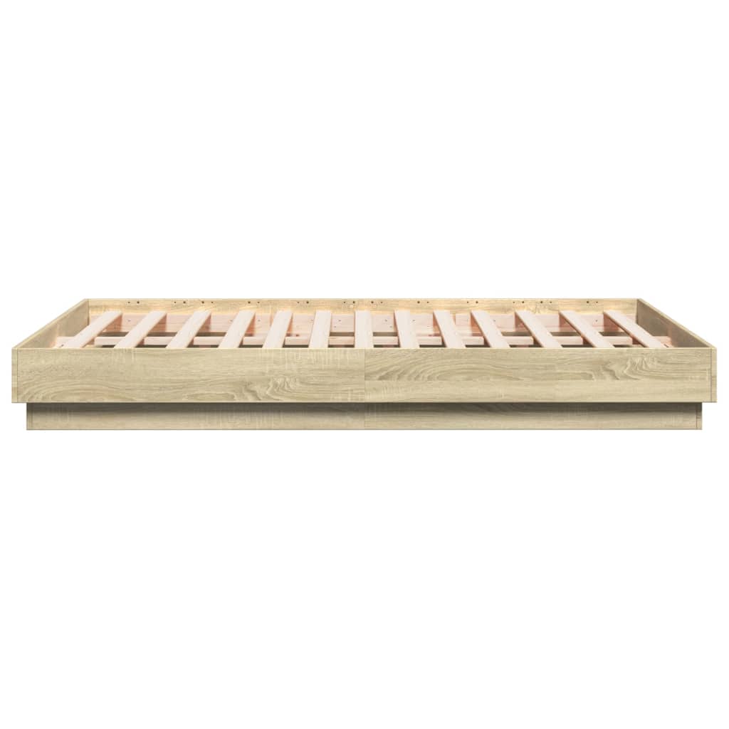 vidaXL Cadru de pat cu lumini LED, stejar sonoma, 120x190 cm