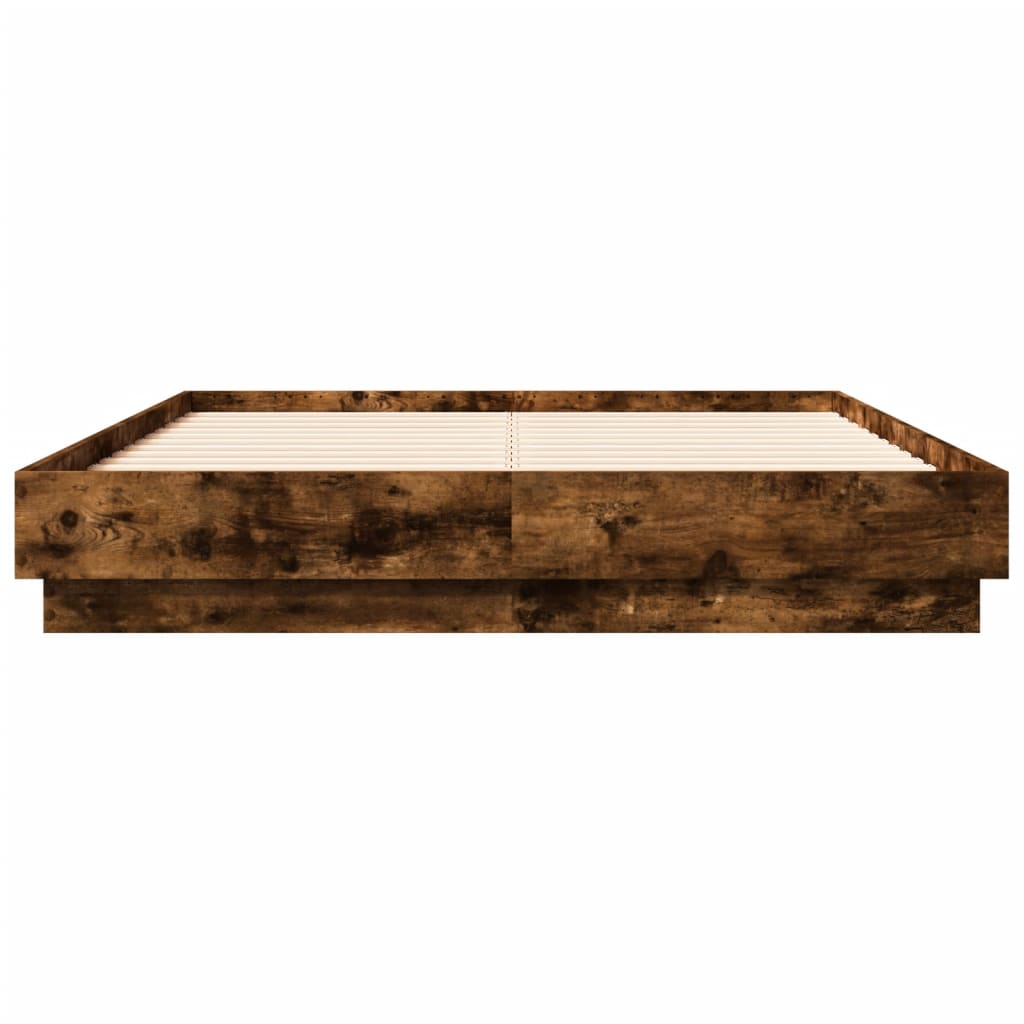 vidaXL Cadru de pat cu lumini LED, stejar fumuriu, 120x190 cm