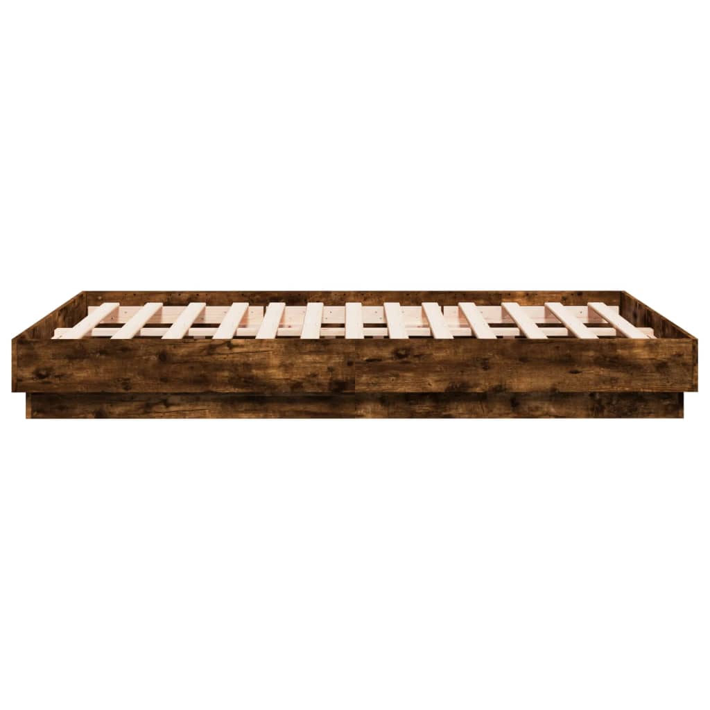 vidaXL Cadru de pat cu lumini LED, stejar fumuriu, 120x190 cm