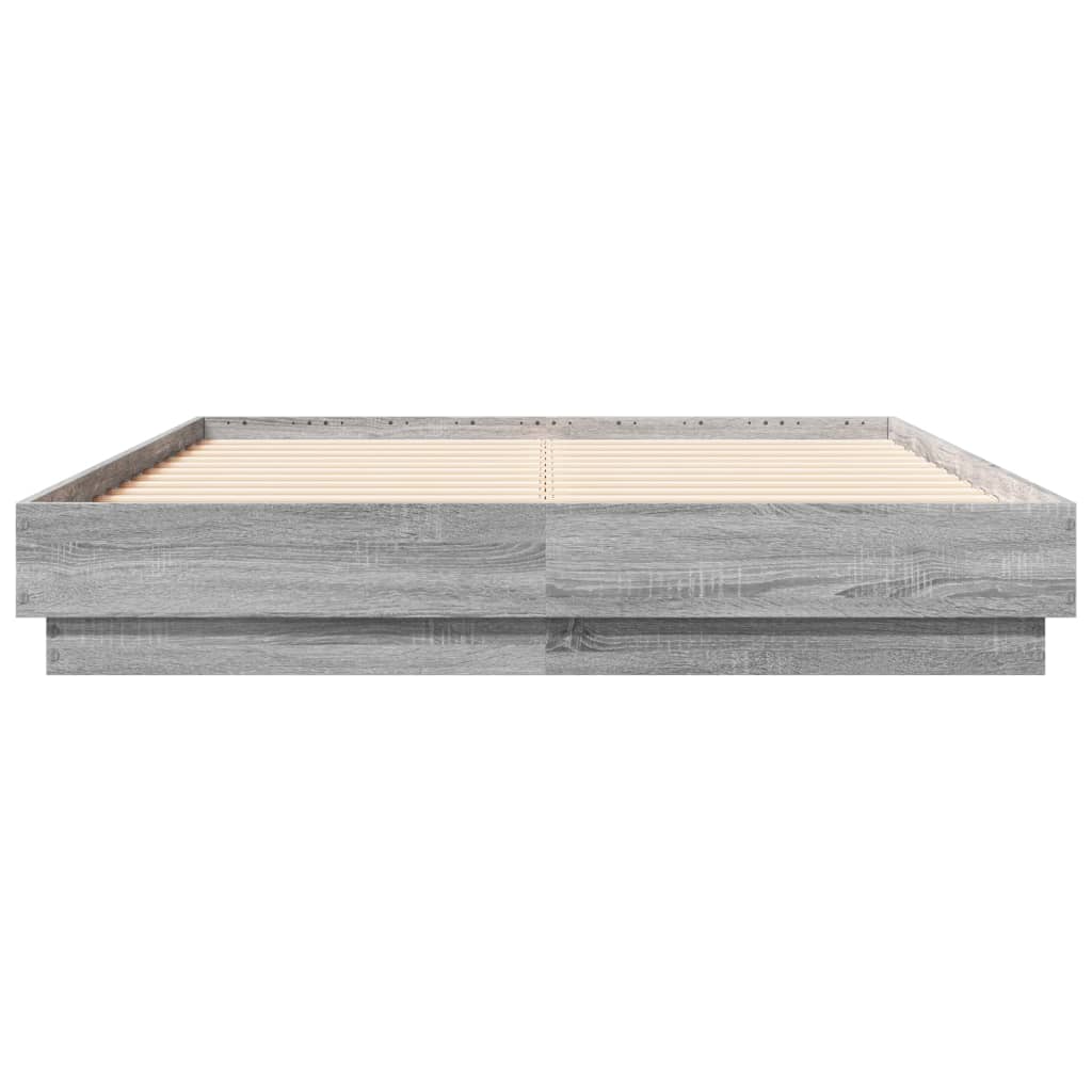 vidaXL Cadru de pat cu lumini LED, gri sonoma, 120x190 cm
