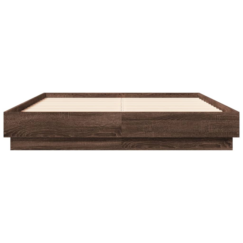 vidaXL Cadru de pat cu lumini LED, stejar maro, 120x190 cm