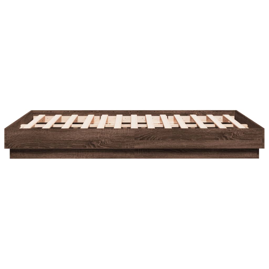 vidaXL Cadru de pat cu lumini LED, stejar maro, 120x190 cm