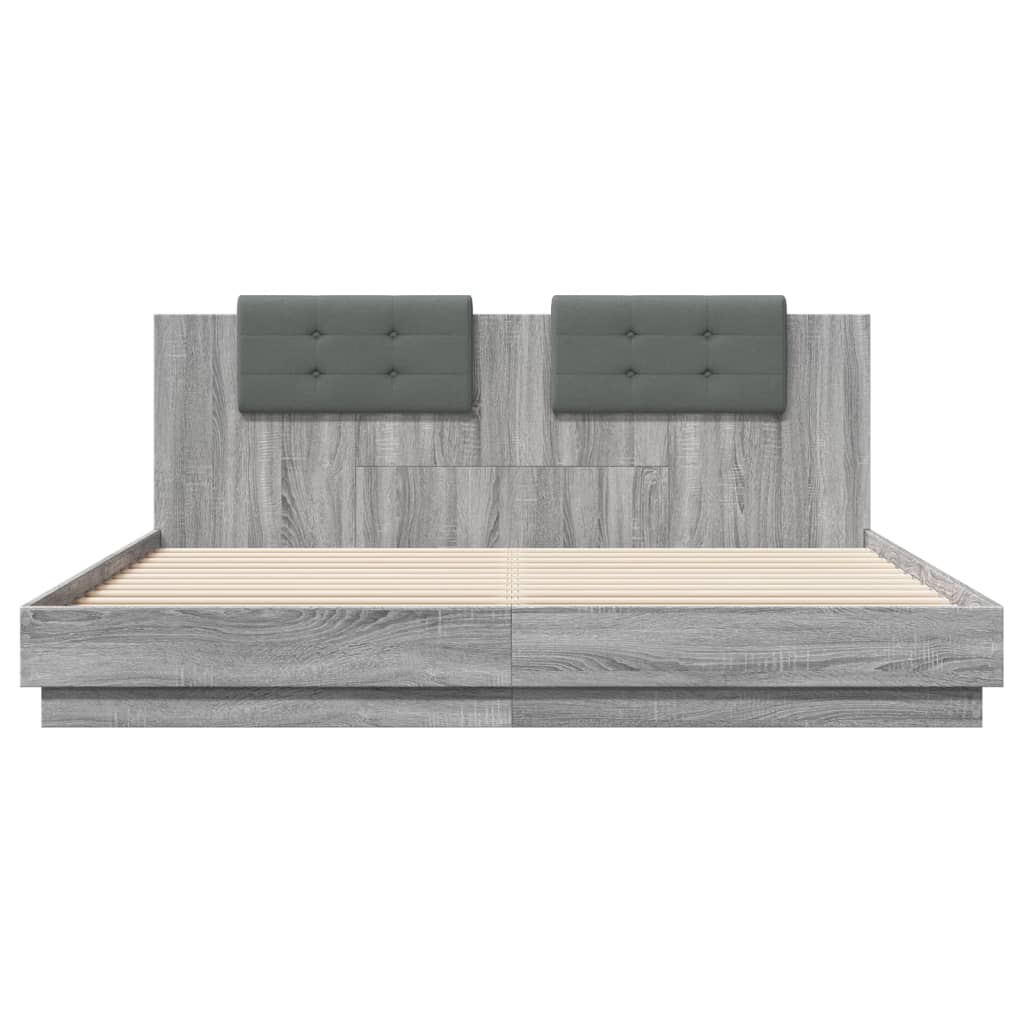 vidaXL Cadru de pat cu tăblie gri sonoma 200x200 cm lemn prelucrat