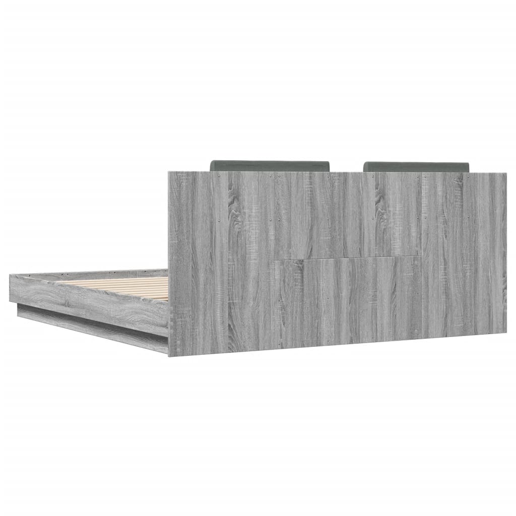 vidaXL Cadru de pat cu tăblie gri sonoma 200x200 cm lemn prelucrat
