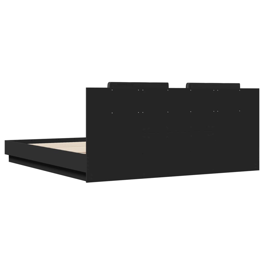 vidaXL Cadru de pat cu tăblie, negru, 160x200 cm, lemn prelucrat vidaXL Cadru de pat cu tăblie, negru, 160x200 cm, lemn prelucrat
