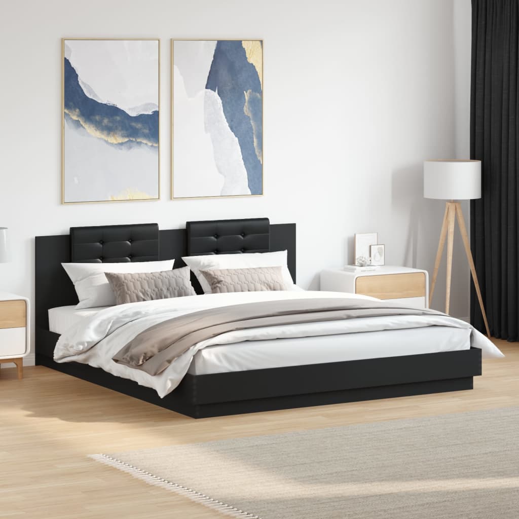 vidaXL Cadru de pat cu tăblie, negru, 160x200 cm, lemn prelucrat vidaXL Cadru de pat cu tăblie, negru, 160x200 cm, lemn prelucrat
