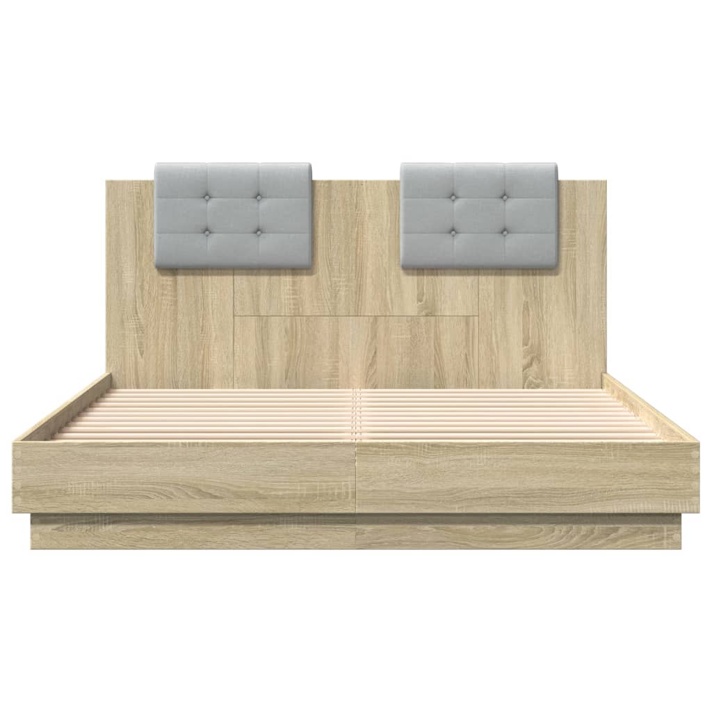 vidaXL Cadru de pat cu tăblie stejar sonoma 140x200 cm lemn prelucrat