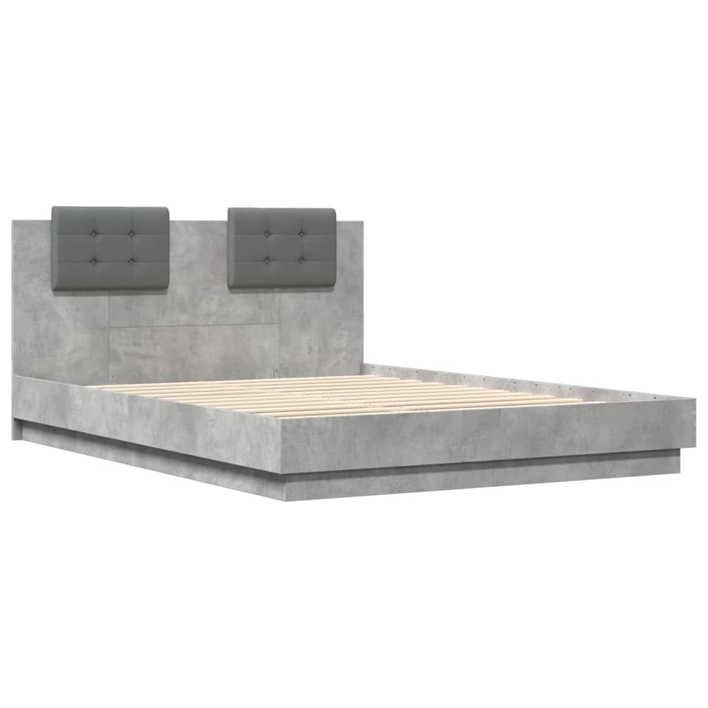 vidaXL Cadru de pat cu tăblie gri beton 140x200 cm lemn prelucrat