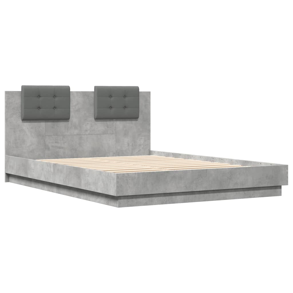 vidaXL Cadru de pat cu tăblie gri beton 120x200 cm lemn prelucrat vidaXL Cadru de pat cu tăblie gri beton 120x200 cm lemn prelucrat