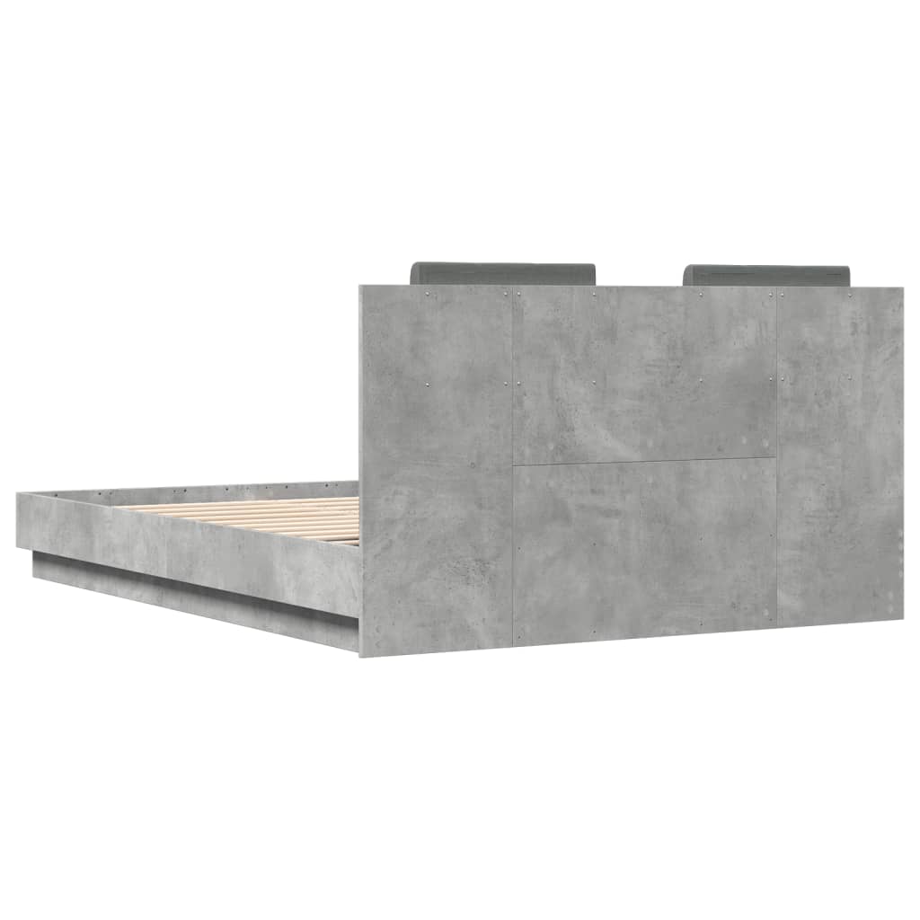 vidaXL Cadru de pat cu tăblie gri beton 120x200 cm lemn prelucrat vidaXL Cadru de pat cu tăblie gri beton 120x200 cm lemn prelucrat