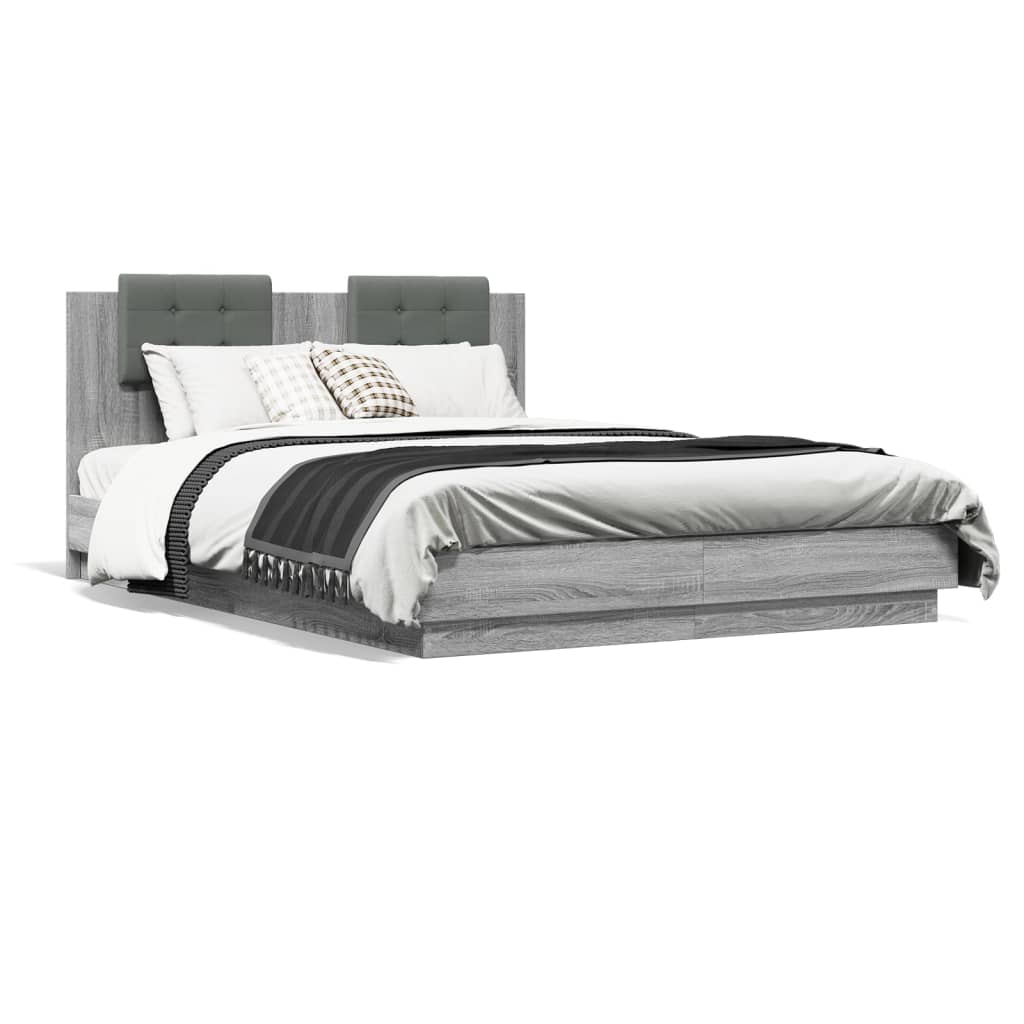 vidaXL Cadru de pat cu tăblie gri sonoma 120x200 cm lemn prelucrat vidaXL Cadru de pat cu tăblie gri sonoma 120x200 cm lemn prelucrat
