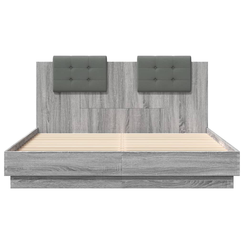 vidaXL Cadru de pat cu tăblie gri sonoma 120x200 cm lemn prelucrat vidaXL Cadru de pat cu tăblie gri sonoma 120x200 cm lemn prelucrat