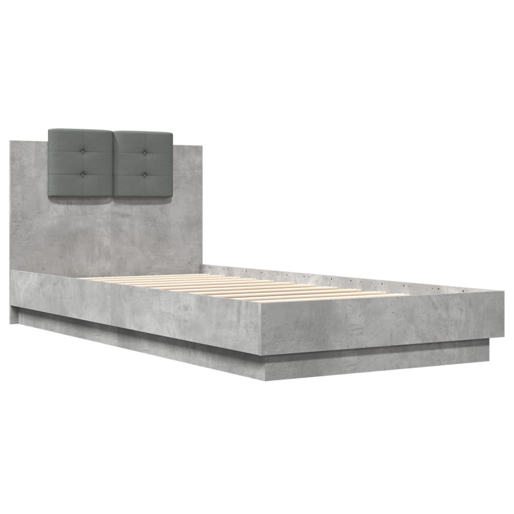 vidaXL Cadru de pat cu tăblie gri beton 100x200 cm lemn prelucrat vidaXL Cadru de pat cu tăblie gri beton 100x200 cm lemn prelucrat