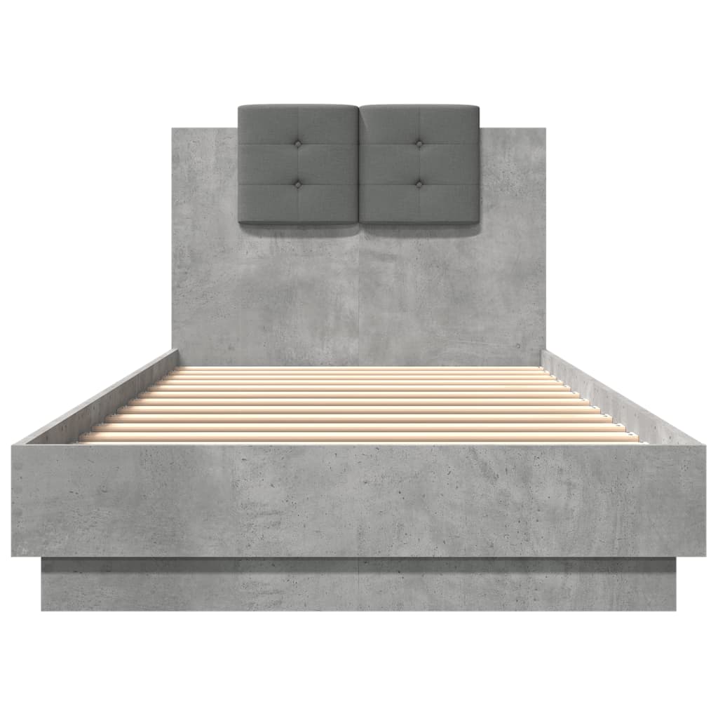 vidaXL Cadru de pat cu tăblie gri beton 100x200 cm lemn prelucrat vidaXL Cadru de pat cu tăblie gri beton 100x200 cm lemn prelucrat