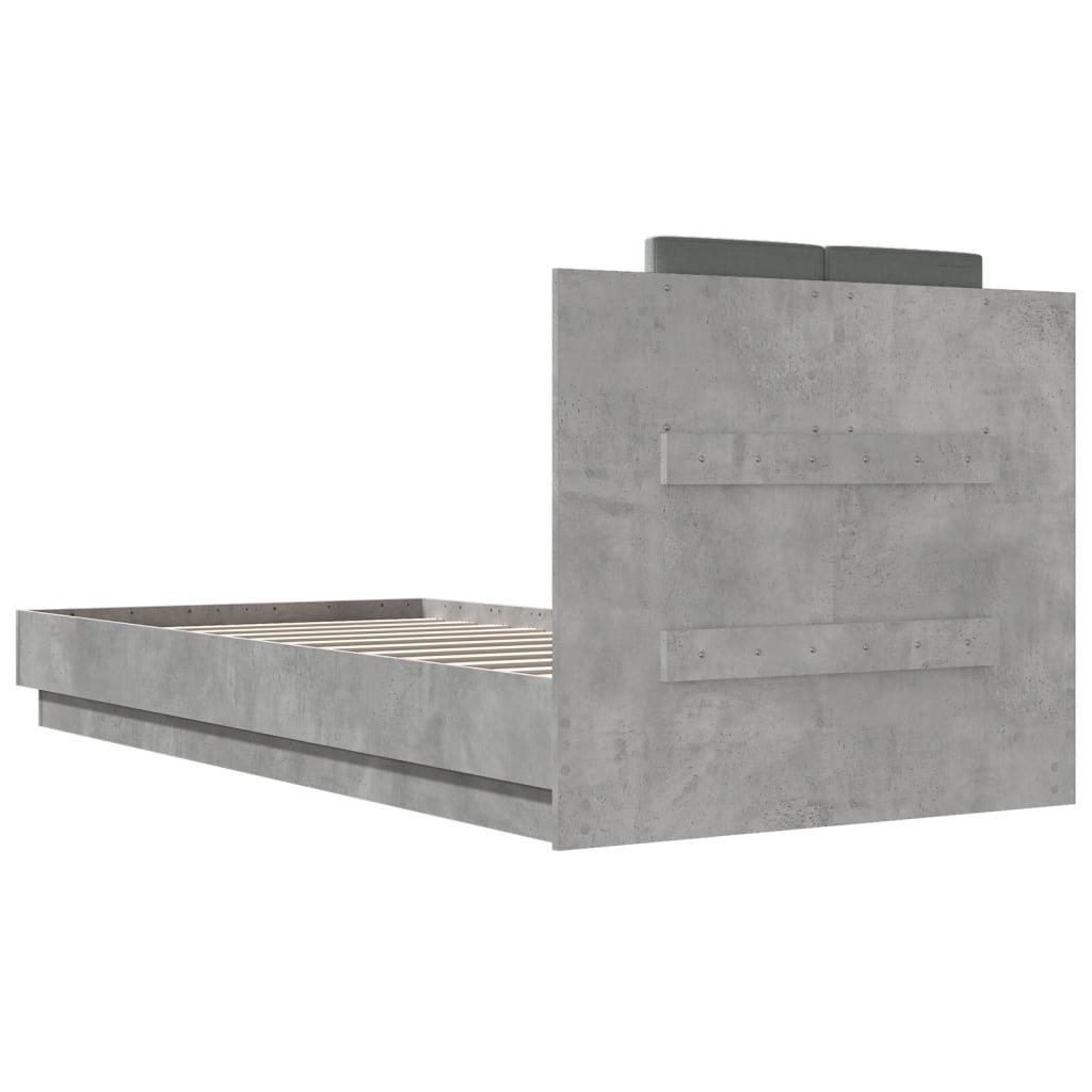 vidaXL Cadru de pat cu tăblie gri beton 100x200 cm lemn prelucrat vidaXL Cadru de pat cu tăblie gri beton 100x200 cm lemn prelucrat
