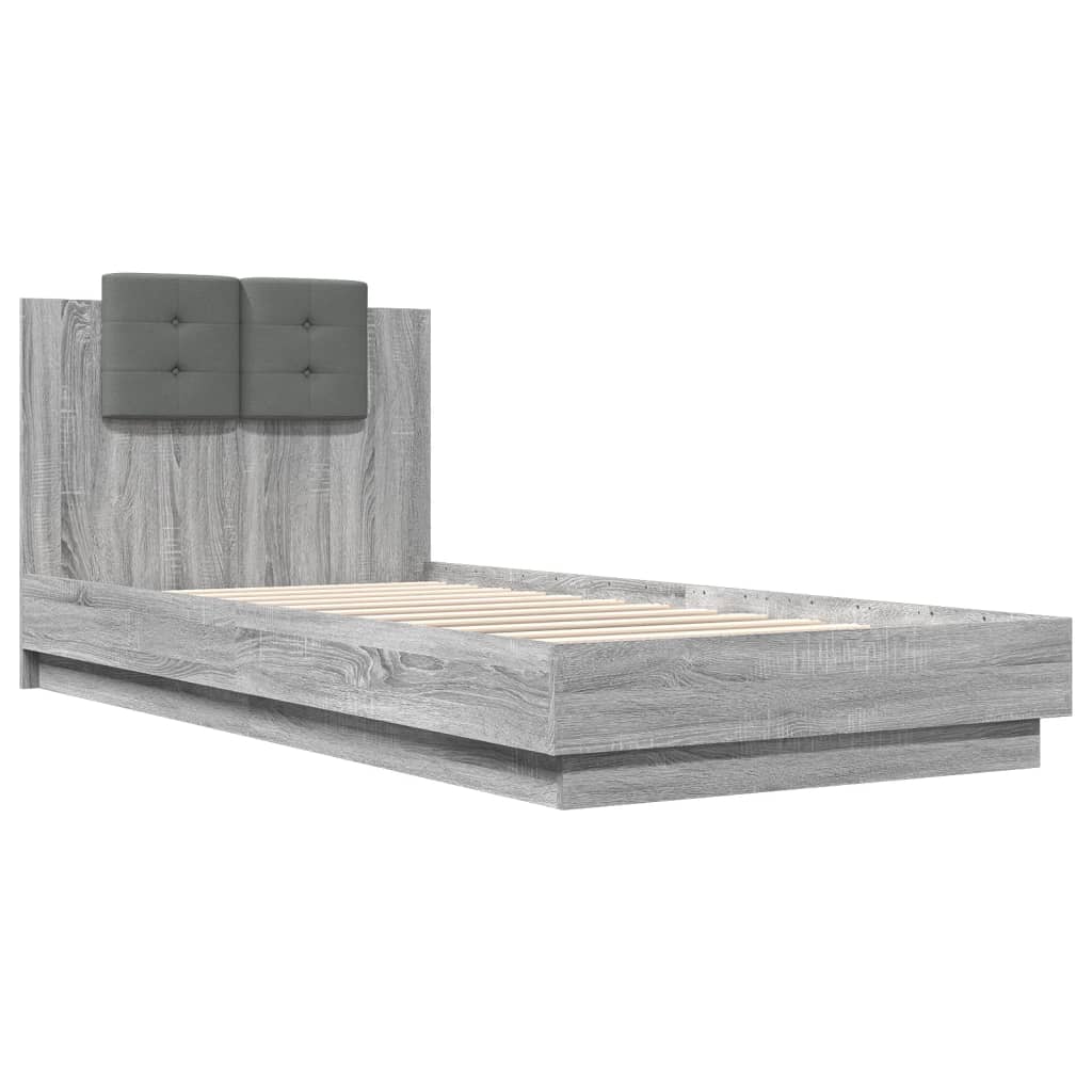 vidaXL Cadru de pat cu tăblie gri sonoma 100x200 cm lemn prelucrat