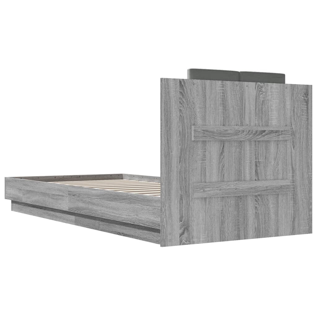 vidaXL Cadru de pat cu tăblie gri sonoma 100x200 cm lemn prelucrat