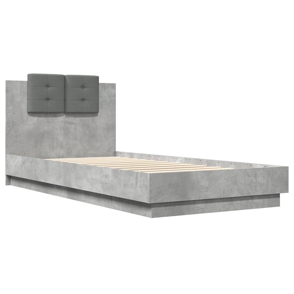 vidaXL Cadru de pat cu tăblie gri beton 90x200 cm lemn prelucrat