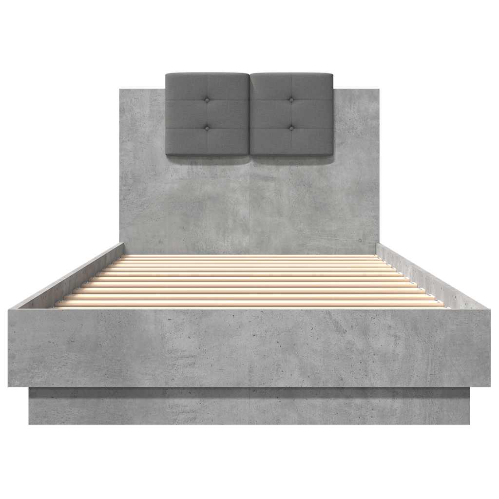 vidaXL Cadru de pat cu tăblie gri beton 90x200 cm lemn prelucrat