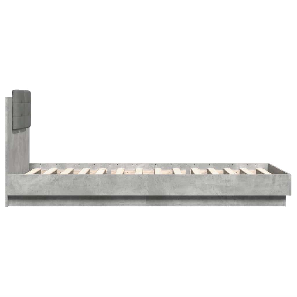 vidaXL Cadru de pat cu tăblie gri beton 90x200 cm lemn prelucrat