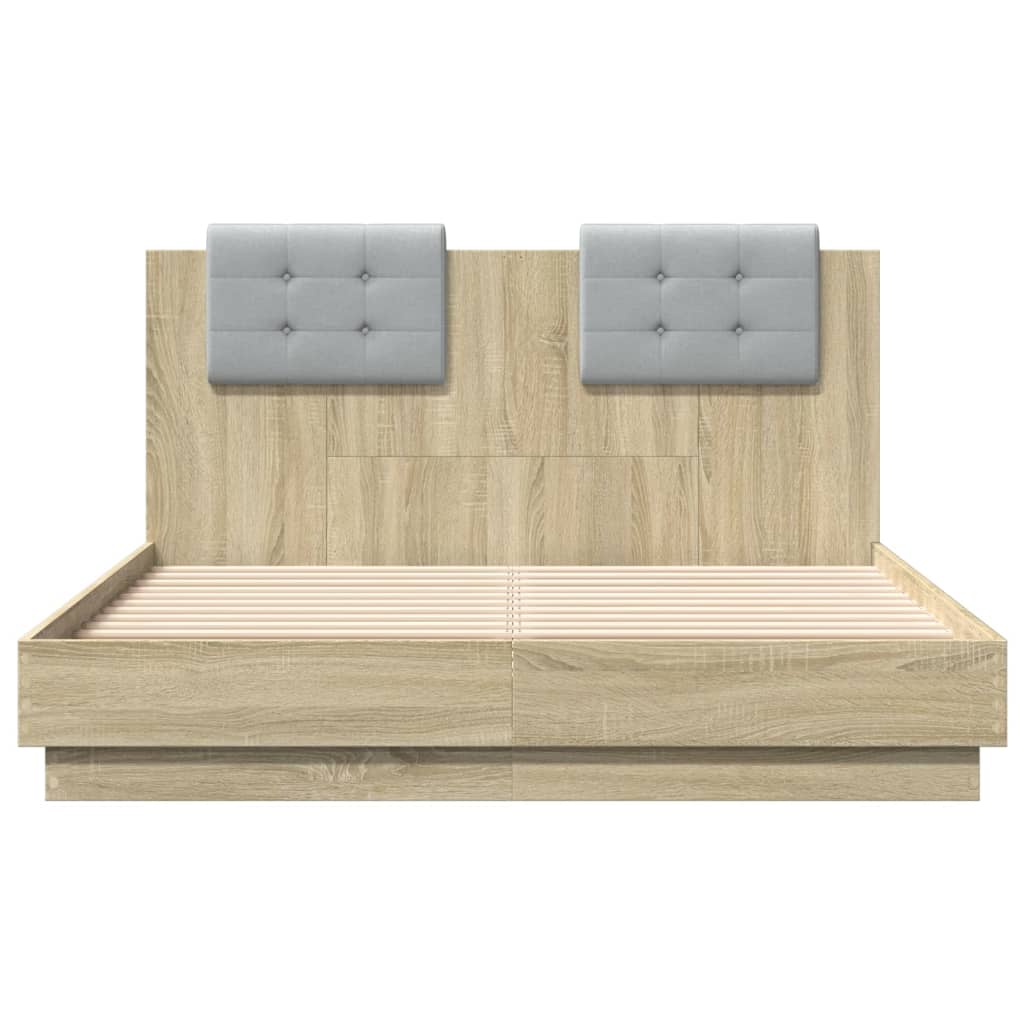 vidaXL Cadru de pat cu tăblie stejar sonoma 135x190 cm lemn prelucrat vidaXL Cadru de pat cu tăblie stejar sonoma 135x190 cm lemn prelucrat