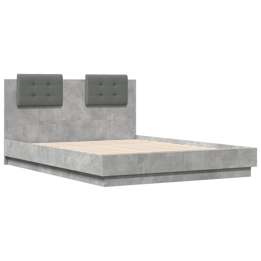 vidaXL Cadru de pat cu tăblie gri beton 120x190 cm lemn prelucrat vidaXL Cadru de pat cu tăblie gri beton 120x190 cm lemn prelucrat