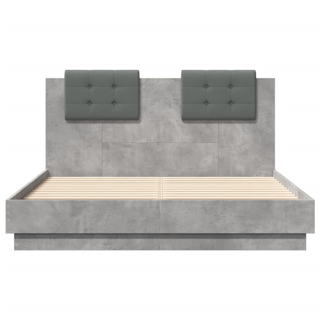 vidaXL Cadru de pat cu tăblie gri beton 120x190 cm lemn prelucrat vidaXL Cadru de pat cu tăblie gri beton 120x190 cm lemn prelucrat