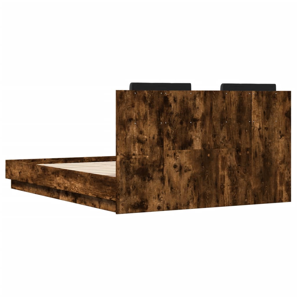 vidaXL Cadru de pat cu tăblie stejar fumuriu 120x190 cm lemn prelucrat