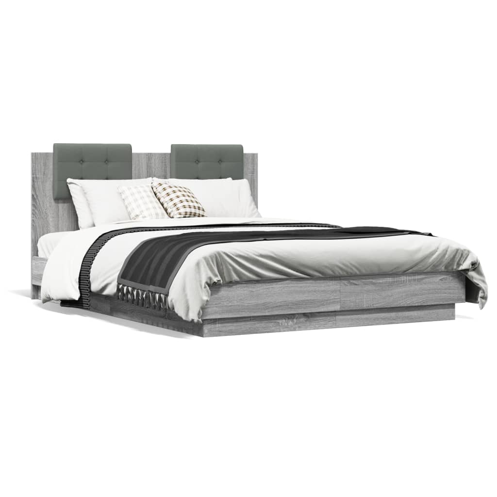vidaXL Cadru de pat cu tăblie gri sonoma 120x190 cm lemn prelucrat