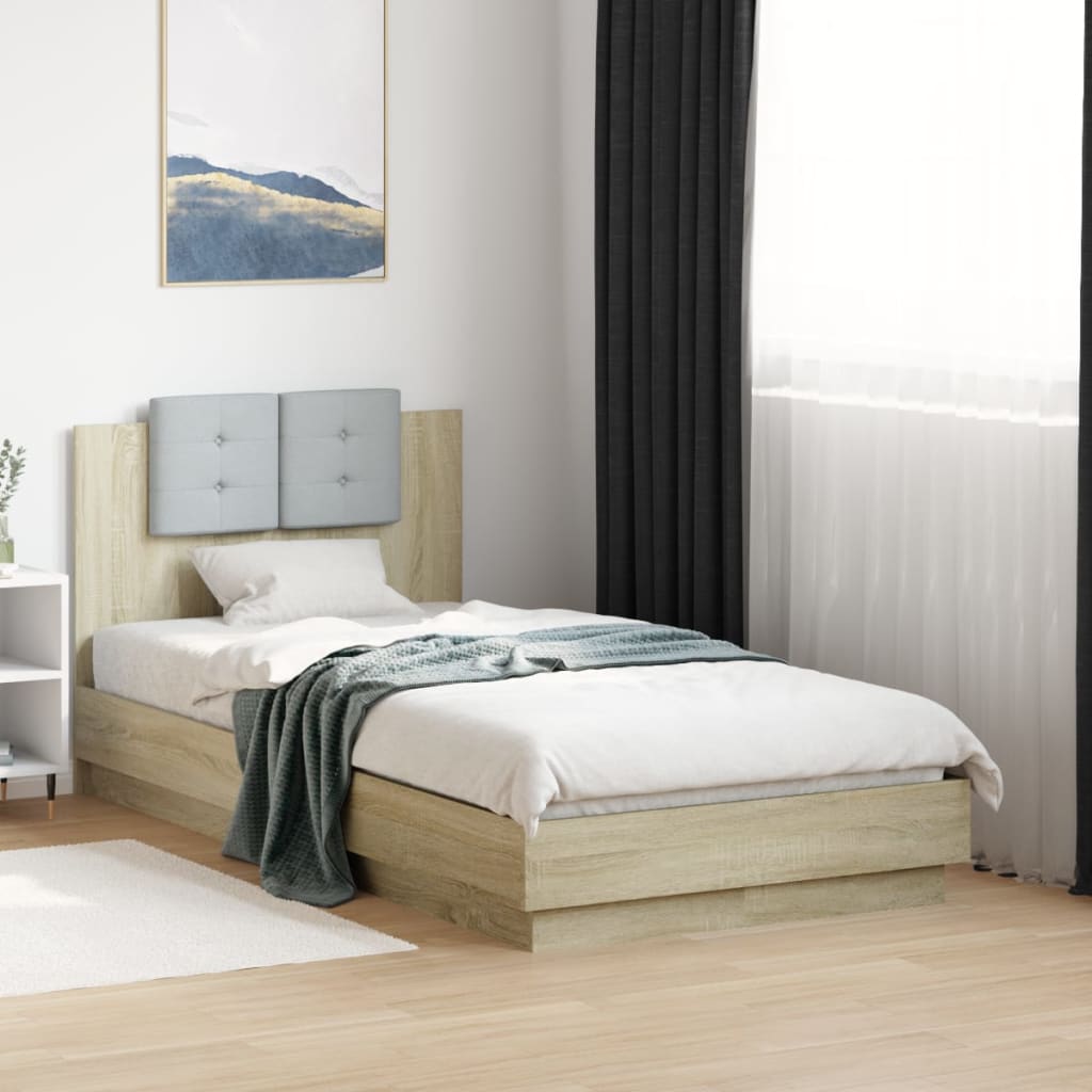 vidaXL Cadru de pat cu tăblie stejar sonoma 90x190 cm lemn prelucrat