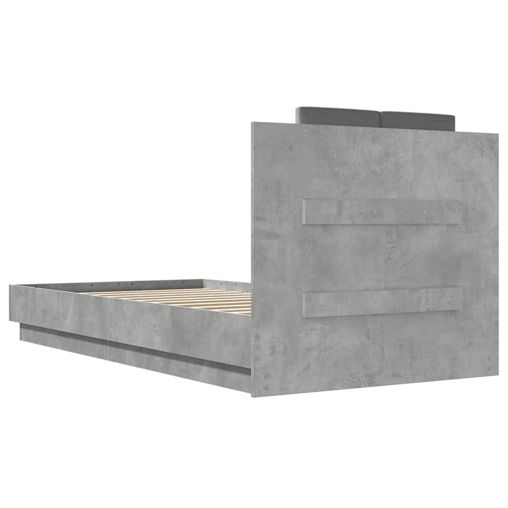 vidaXL Cadru de pat cu tăblie, gri beton, 90x190 cm, lemn prelucrat vidaXL Cadru de pat cu tăblie, gri beton, 90x190 cm, lemn prelucrat